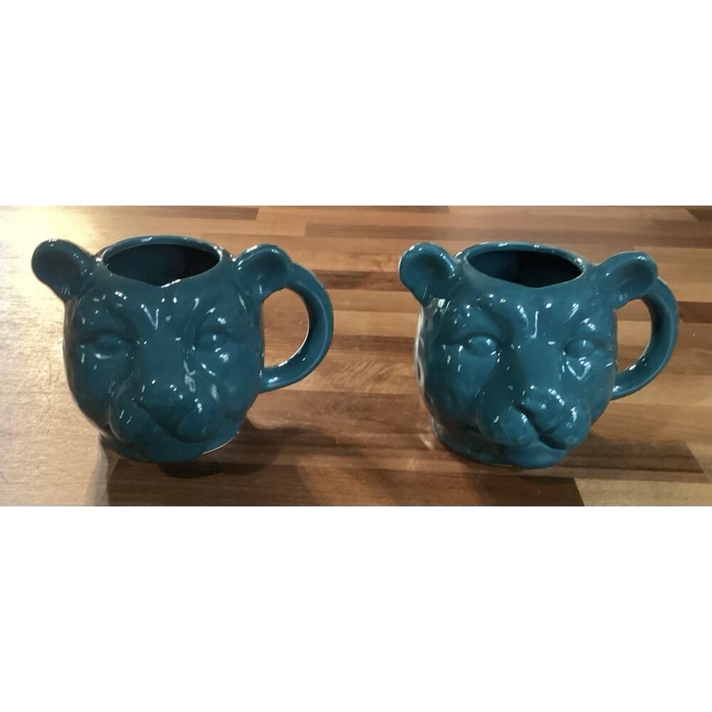 Cheetah Head Teal Coffee Mugs 20 Oz Oversized Dimpled Coffee Cups Set Of 2